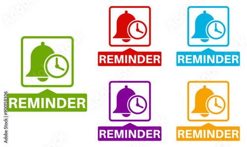 vector set reminder icon sign. time notifications symbol labels sticker template design illustration