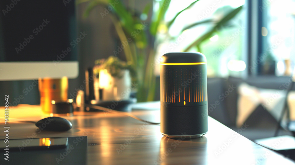 A sleek AI assistant device helping a user manage their schedule, home, and work tasks seamlessly. A sleek AI assistant device helping a user manage their schedule, home, and work tasks seamlessly.