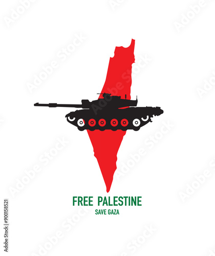 Palestinian map with tank and al aqsa vector illustration
