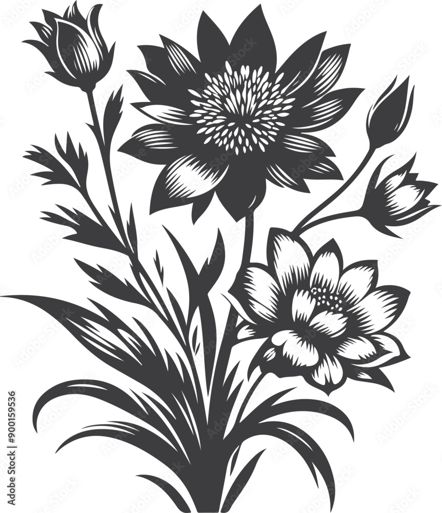 Vector black silhouettes of flowers isolated on a white background Vector black silhouettes of flowers isolated on a white background
