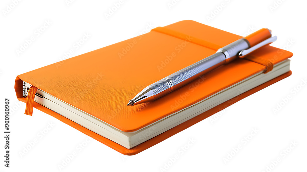 Orange Notebook and Pen isolated on transparent background Orange Notebook and Pen isolated on transparent background