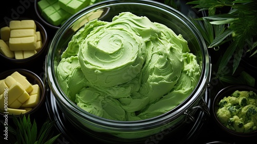 A top down view of vibrant green cookie dough making it a perfect choice for Saint Patrick s Day and Easter baking The image offers ample space for creative designs 