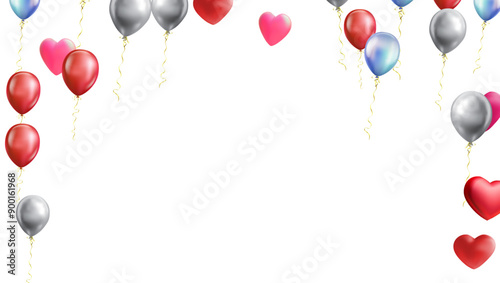 heart balloons Realistic white red, blue and on background are available for use online shopping website or social media, celebration party vector illustration
