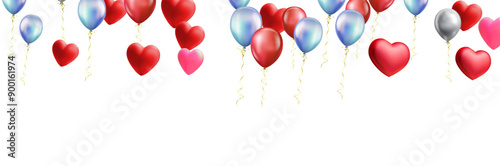 heart balloons Realistic white red, blue and on background are available for use online shopping website or social media, celebration party vector illustration

