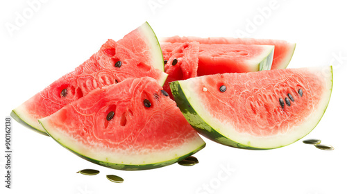 Pieces of fresh watermelon with seeds isolated on transparent background 