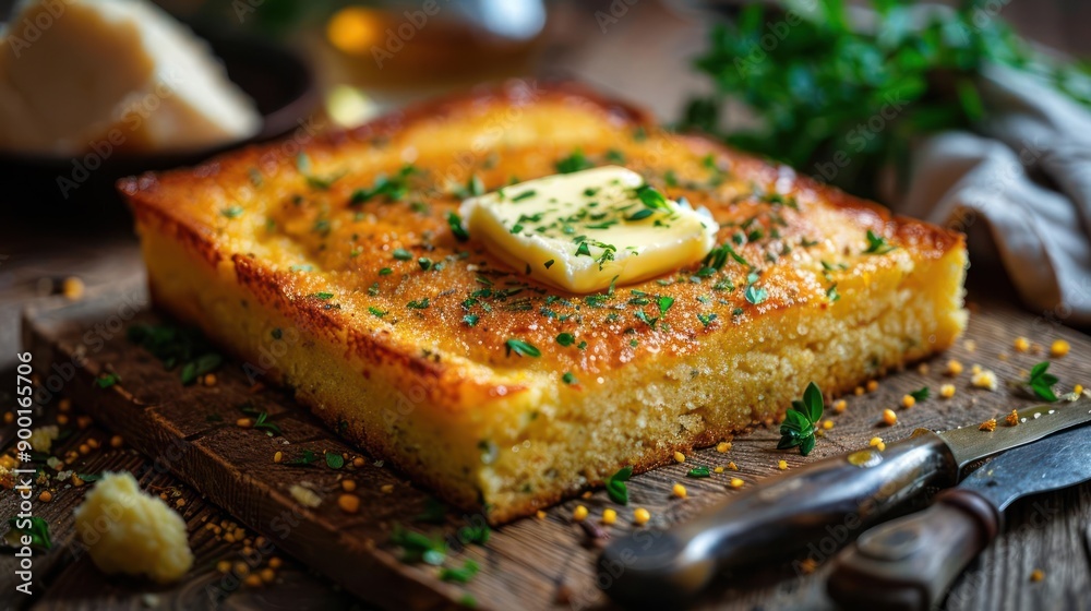 a piece of bread with butter and parsley on it a piece of bread with butter and parsley on it