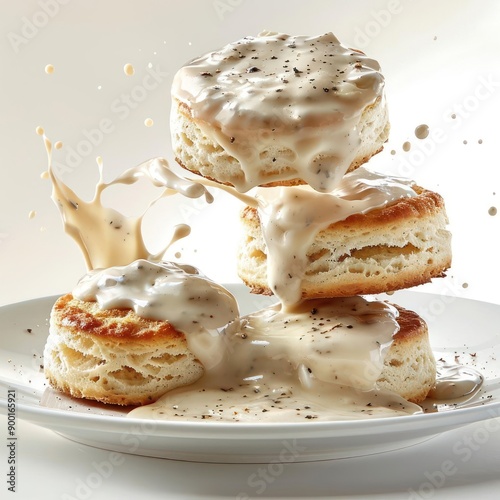 araffe biscuits with gravy and cream on a plate