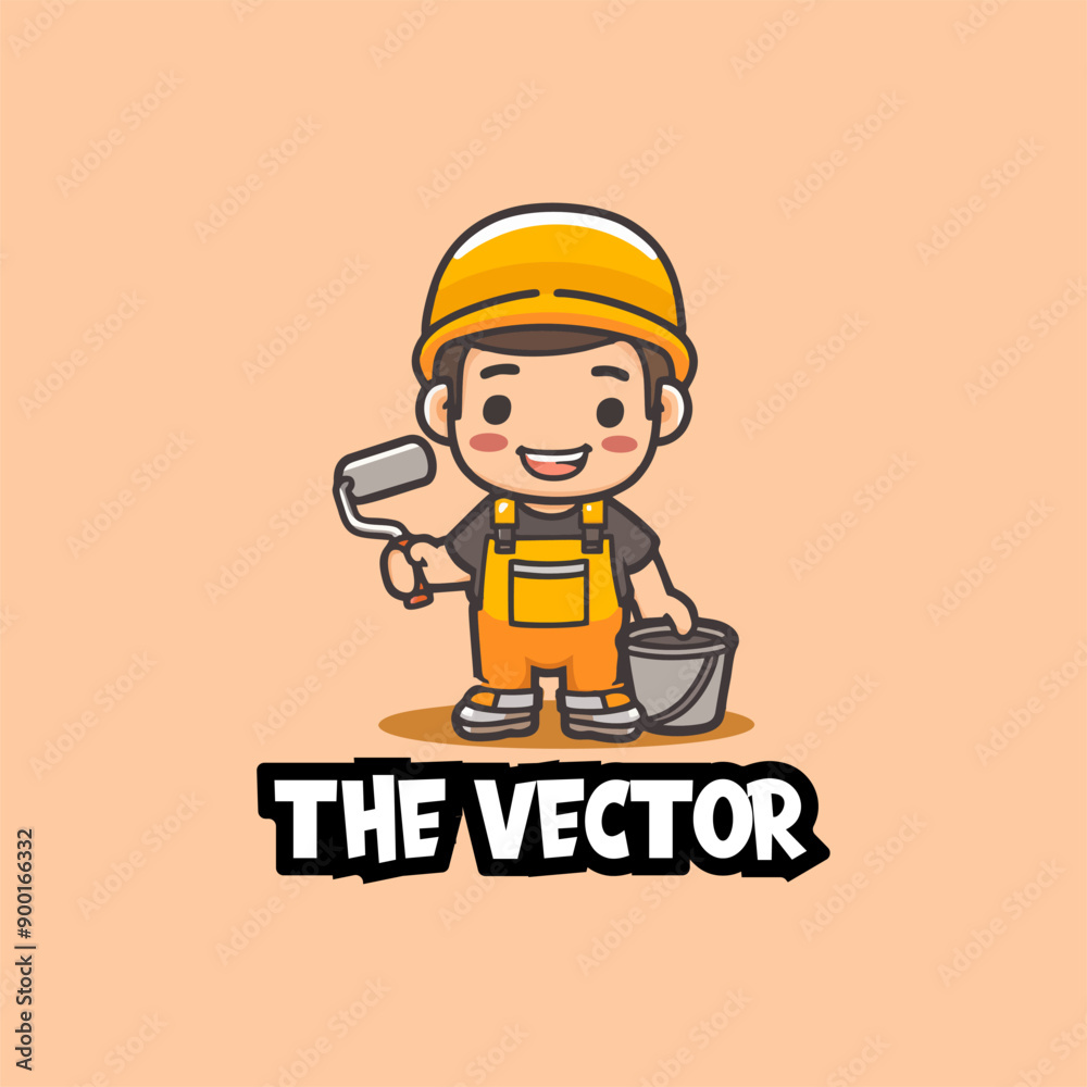 Cute painter logo, vector, mascot, character, cartoon, illustration