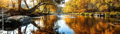 Golden Autumn Reflections in a River.