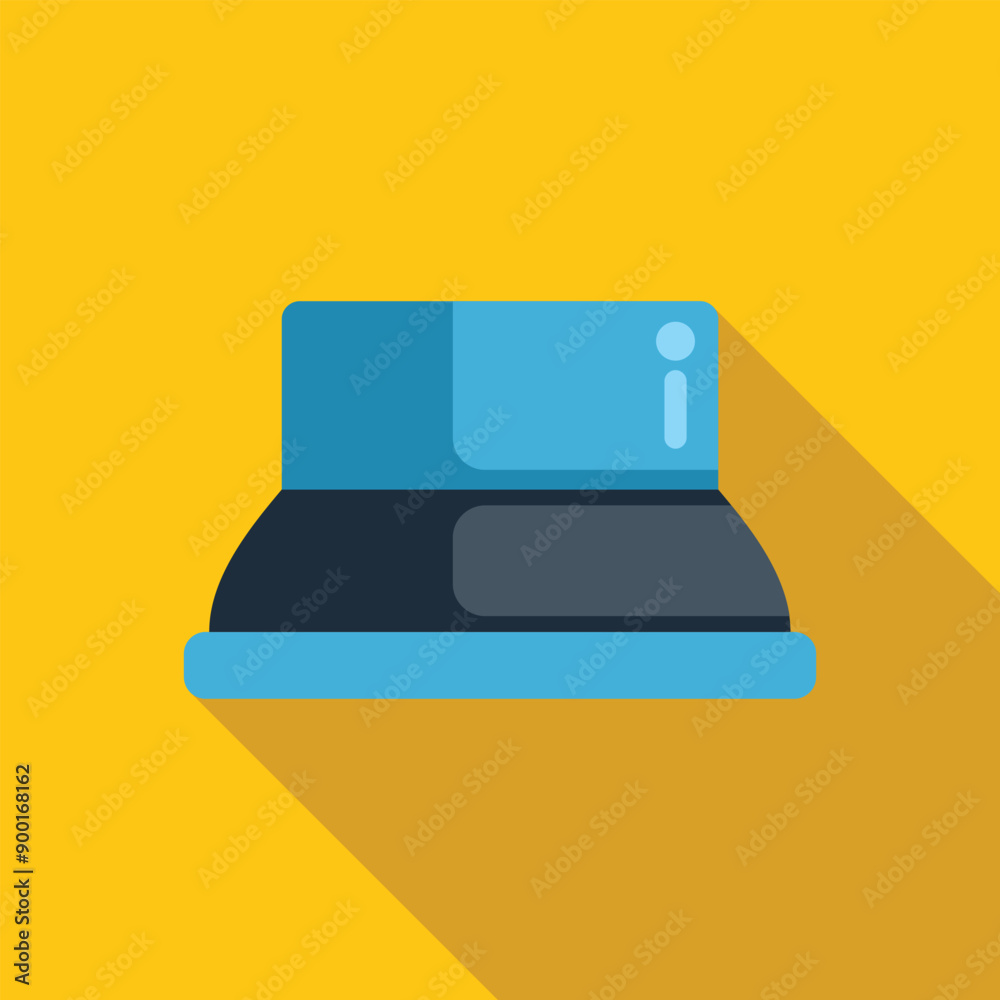 Modern smart coffee machine with display showing information icon on yellow background with long shadow Modern smart coffee machine with display showing information icon on yellow background with long shadow