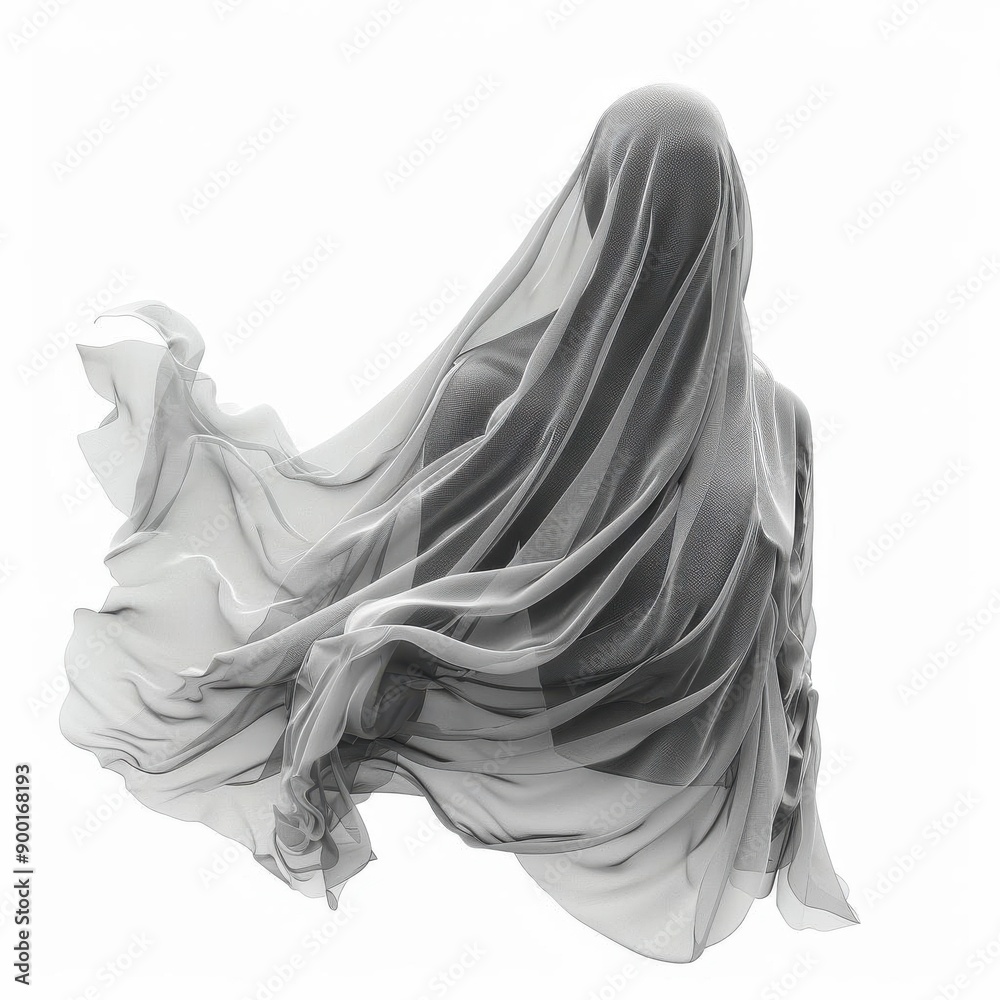 Ghost apparition on solid white background, single object Ghost apparition on solid white background, single object