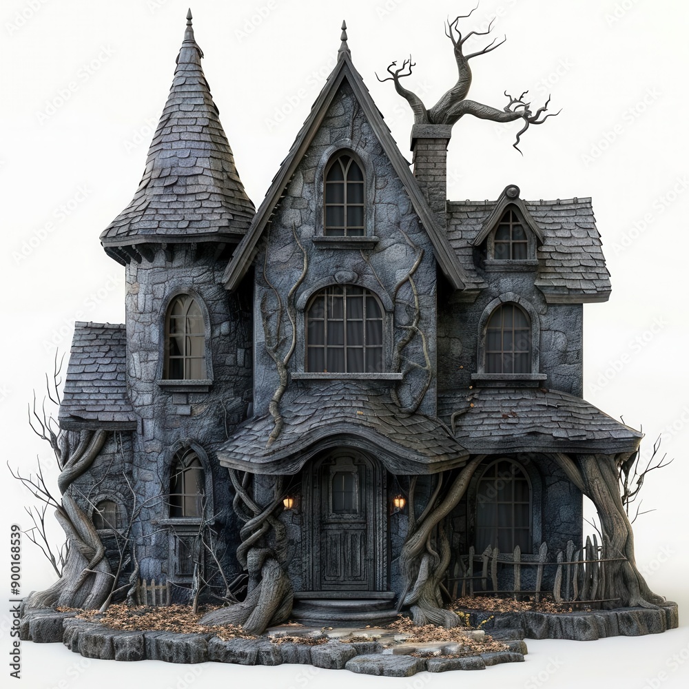 Haunted house on solid white background, single object Haunted house on solid white background, single object