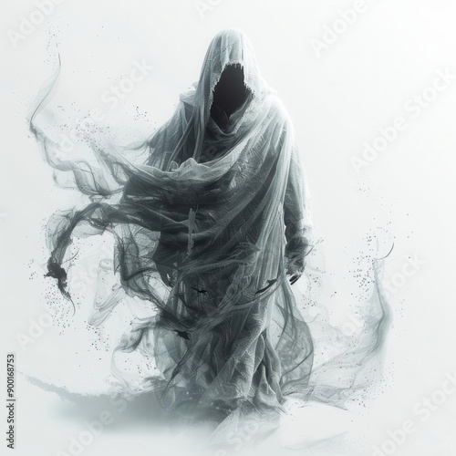 Mysterious spirit on solid white background, single object photo