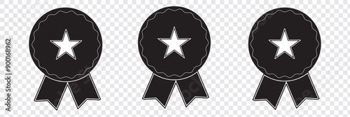 Badge with ribbons icon with number one. Vector illustration isolated on white background. EPS 10.