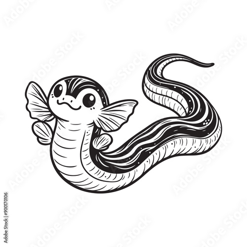 Line art of eel cartoon vector