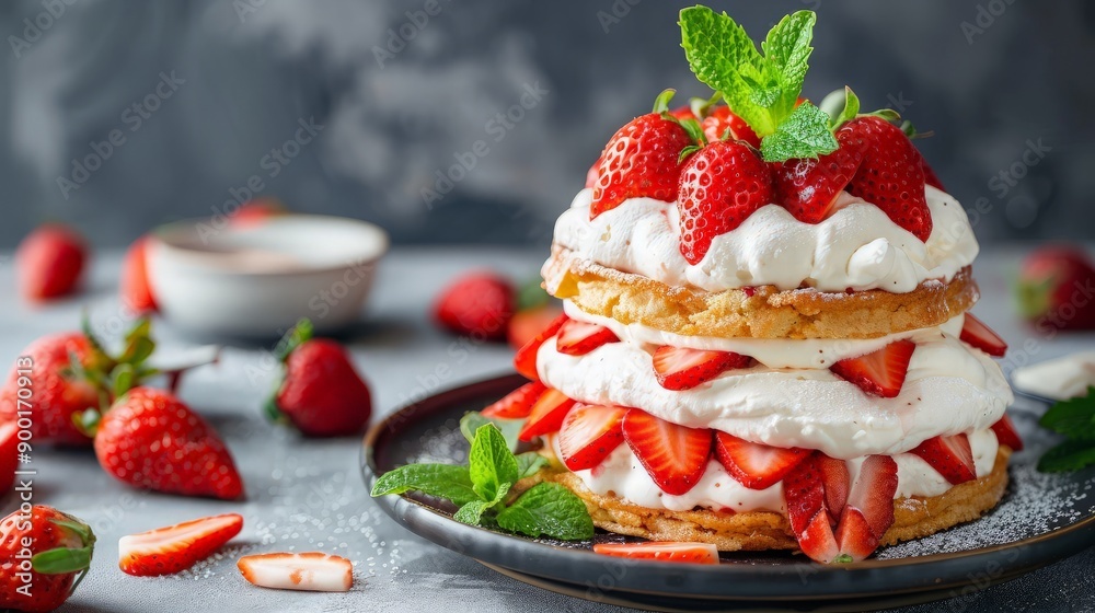 Strawberry Shortcake with Whipped Cream and Mint Strawberry Shortcake with Whipped Cream and Mint