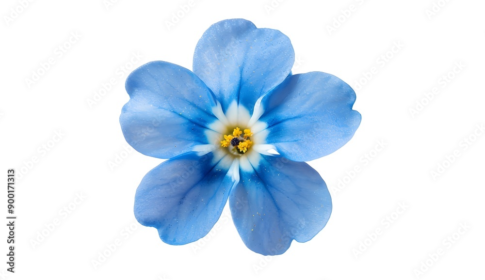 A bright blue forget-me-not flower on a clean white background.

