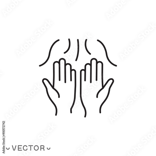 hand drying icon, air dryer for hands, thin line symbol isolated on white background, editable stroke eps 10 vector illustration