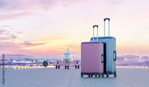Travel concept illustration of luggage airplane elements