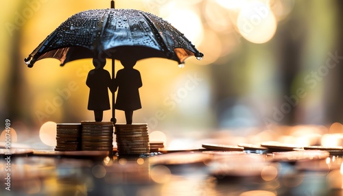 Wallpaper Mural Figures under an umbrella with coins, symbolizing financial protection Torontodigital.ca