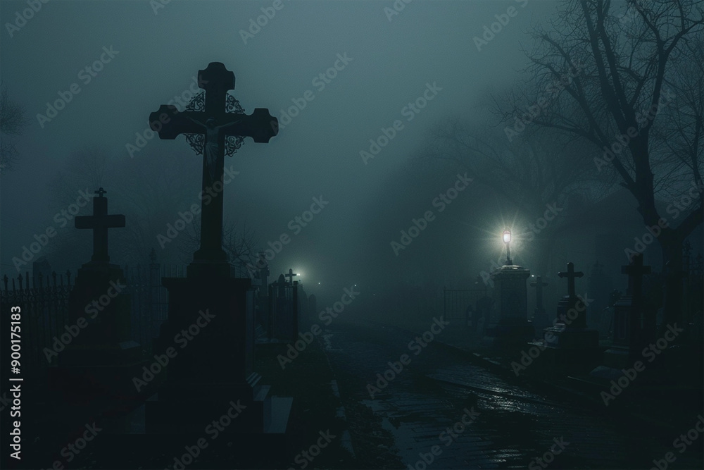 cemetery in the dark of a foggy night Artificial Intelligence Generated cemetery in the dark of a foggy night Artificial Intelligence Generated