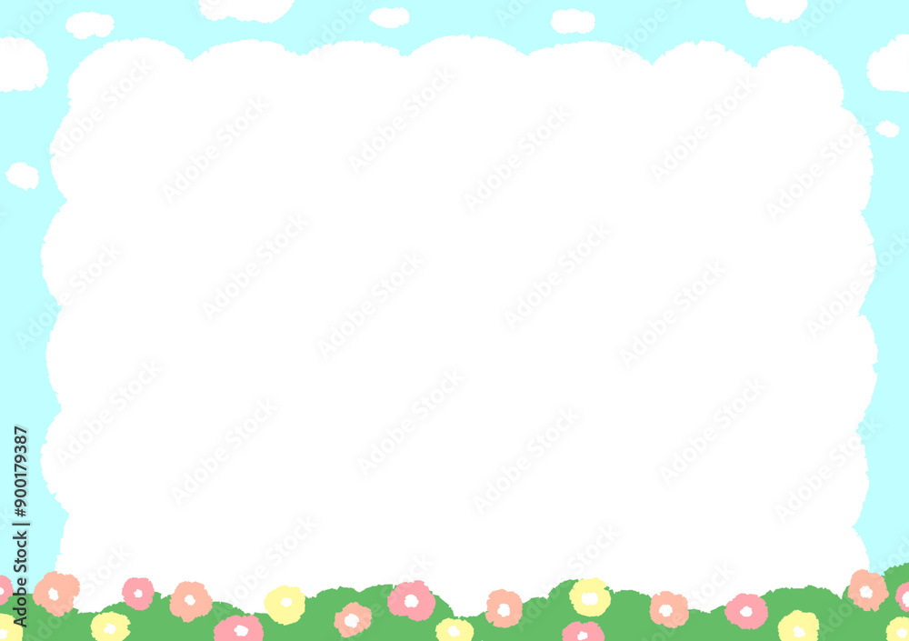 A cute frame decorated with flowers and clouds. A cute frame decorated with flowers and clouds.