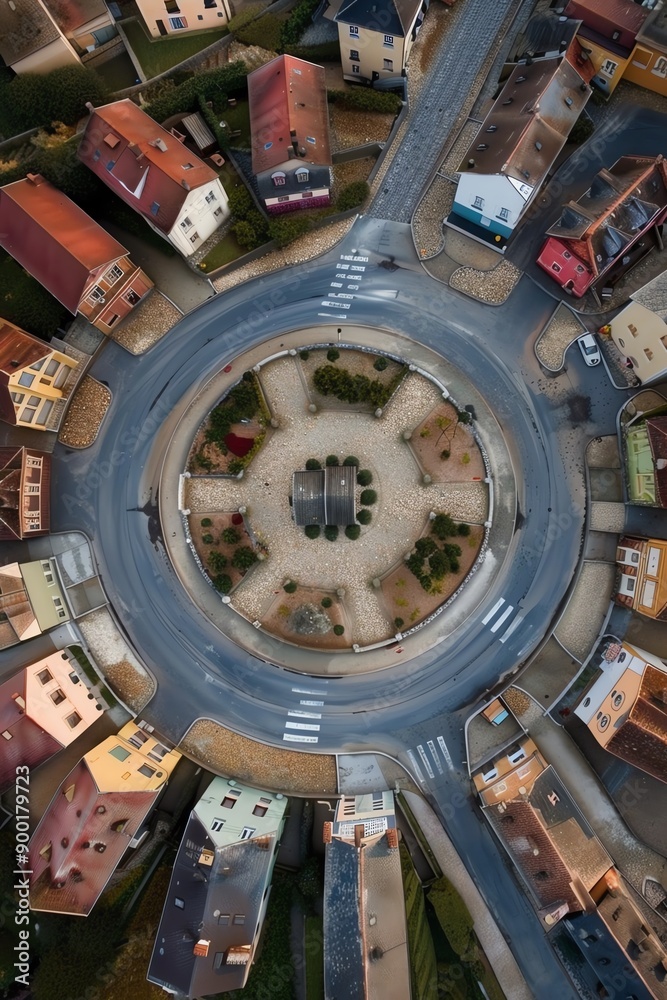 Fototapeta premium Miniature town model on a circular platform with houses and roads