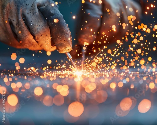 Closeup of hands welding pieces of metal to create a unique necklace, handmade accessories, artisanal craftsmanship photo