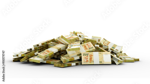 Photography 3D Rendering of Stack of Singaporean dollar notes isolated on transparent background