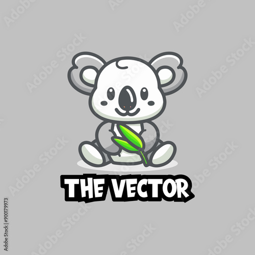 Cute koala eating leaf logo, vector, mascot, character, cartoon, illustration