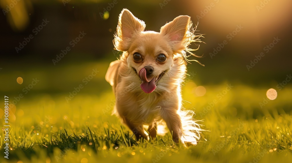 Cute Chihuahua Puppy Sitting on Grass Isolated on a White Background Cute Chihuahua Puppy Sitting on Grass Isolated on a White Background