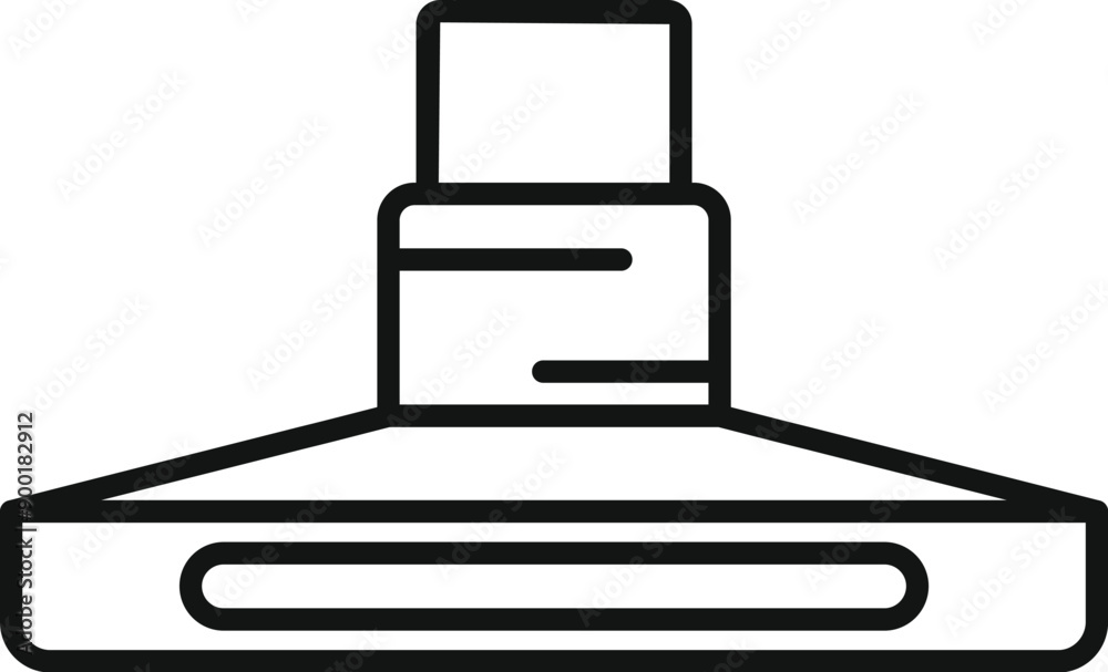 Simple black and white line drawing icon of a kitchen hood extracting smoke and removing cooking smells Simple black and white line drawing icon of a kitchen hood extracting smoke and removing cooking smells