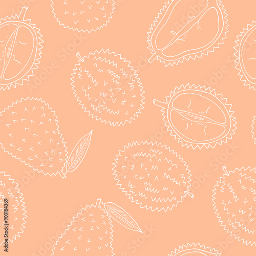 durian fruit seamless pattern hand drawn in doodle style. wrapping paper, background, wallpaper, textile.