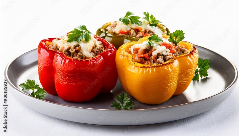 Tasty dish stuffed bell peppers on white background Tasty dish stuffed bell peppers on white background