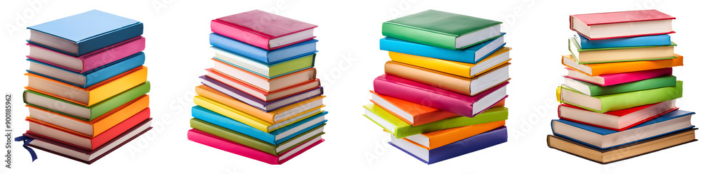 A stack of colorful books isolated on transparent background A stack of colorful books isolated on transparent background