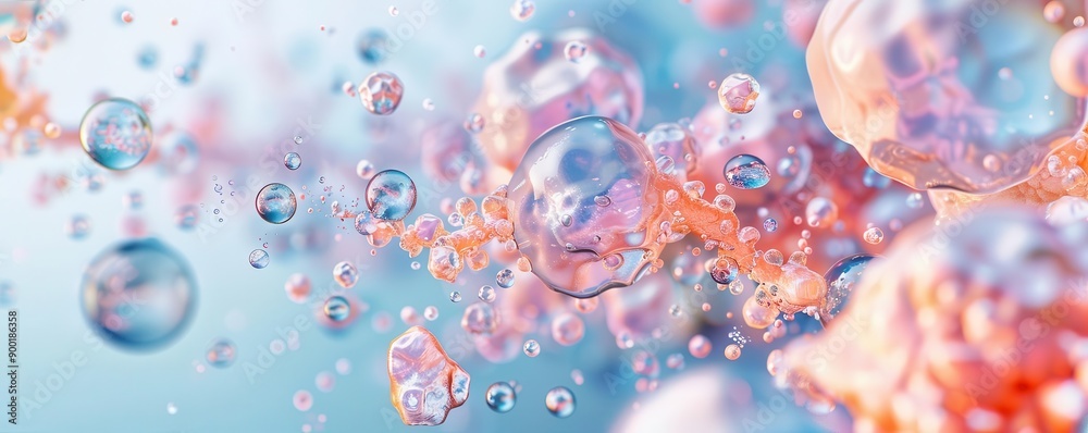Abstract pink and blue spheres floating in a dreamy background. Abstract pink and blue spheres floating in a dreamy background.