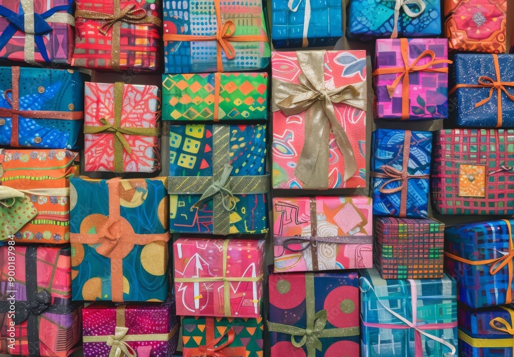 A bunch of wrapped presents are stacked on top of each other. AI. A bunch of wrapped presents are stacked on top of each other. AI.