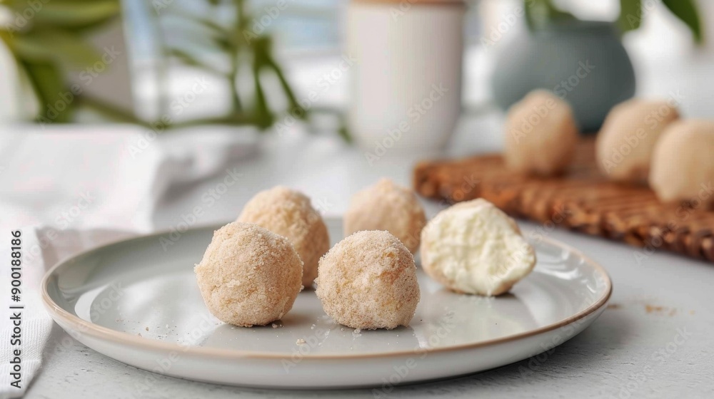 A plate of food with some dough balls on it. AI. A plate of food with some dough balls on it. AI.