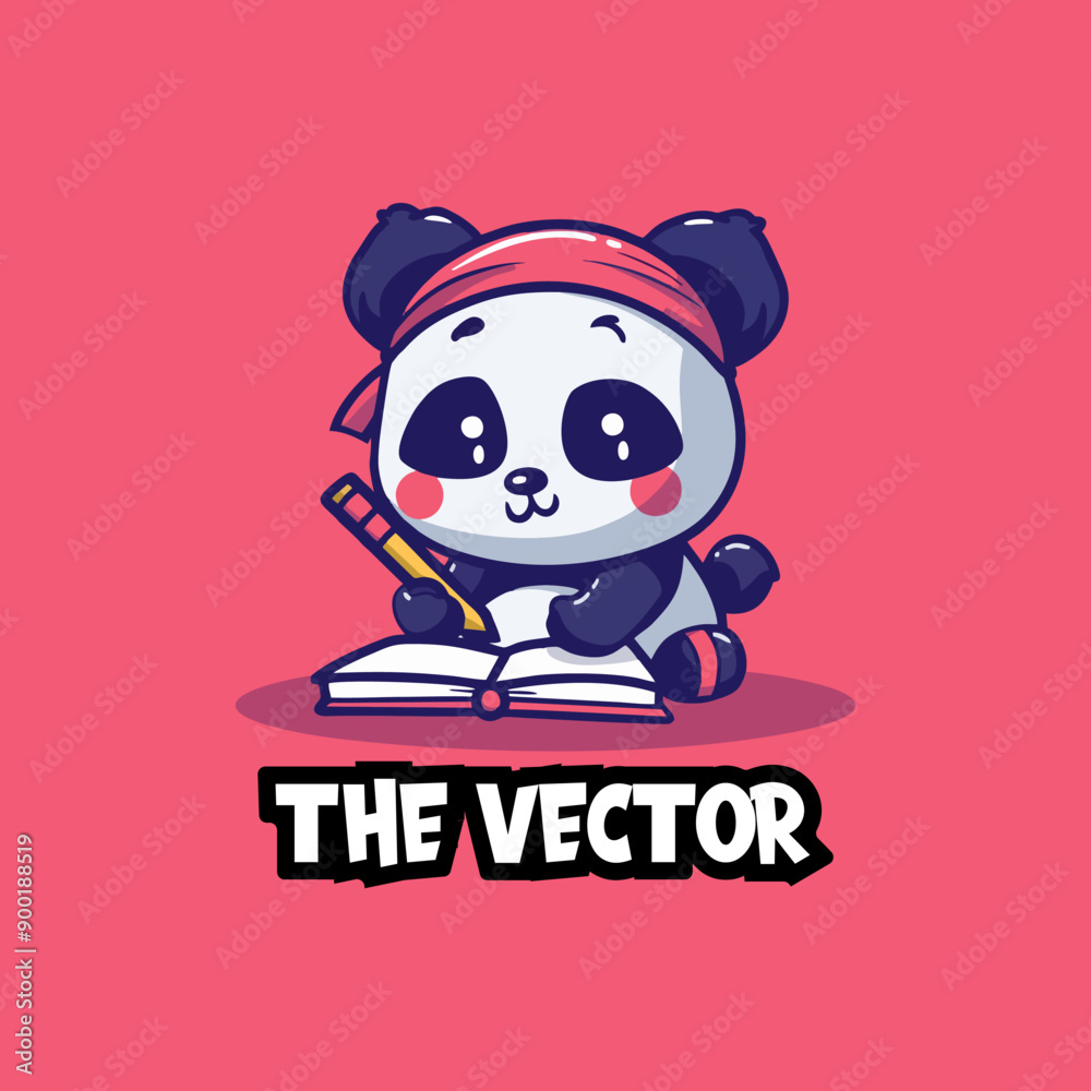 Cute panda reading book logo, vector, mascot, character, cartoon, illustration