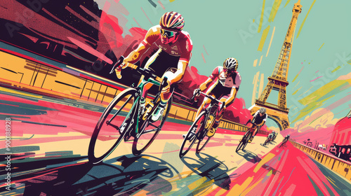 Road bike/bicycle race illustration, highlighting the charm of competitive sports