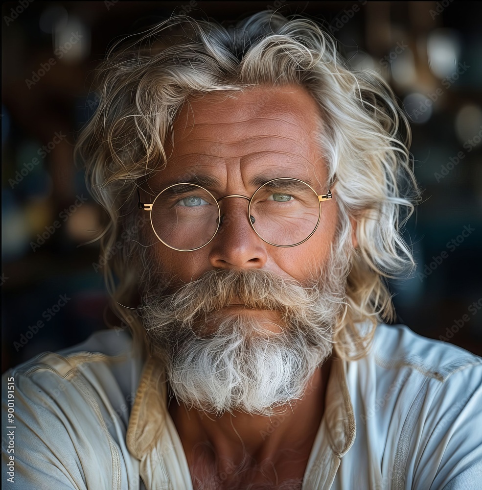 A man with a white beard and glasses looking at the camera A man with a white beard and glasses looking at the camera