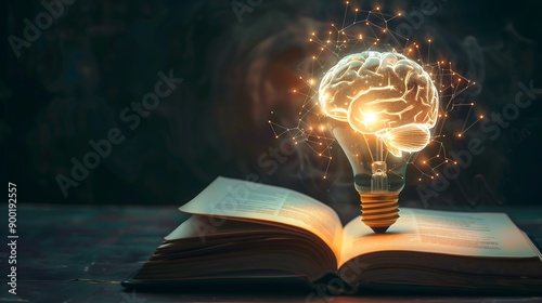 Knowledge is Power, Brain in a Light Bulb Over an Open Book
