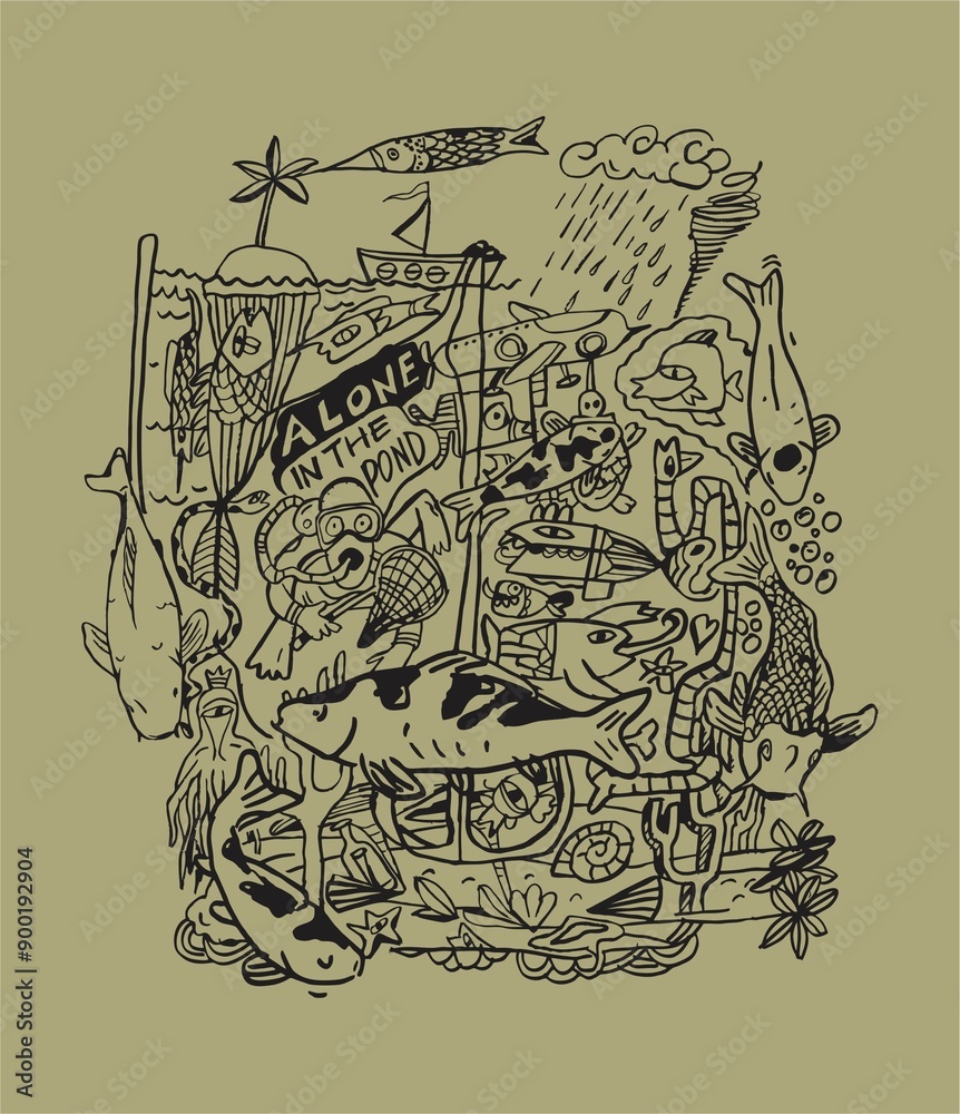 Naklejka premium koi doodle art