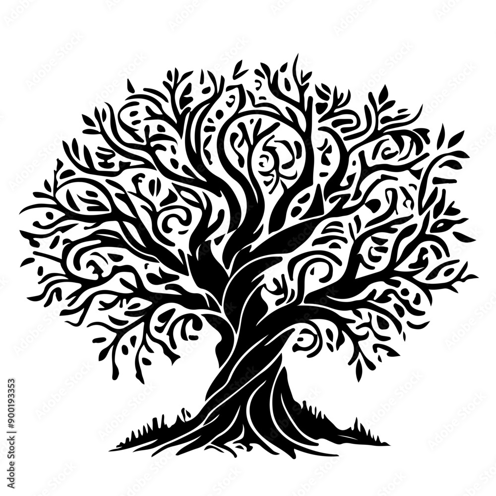 Obraz premium Silhouette of a Stylized Tree with Leafy Branches