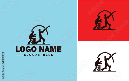 Cricket team icon Cricket XI Cricket side Cricket squad flat logo sign symbol editable vector