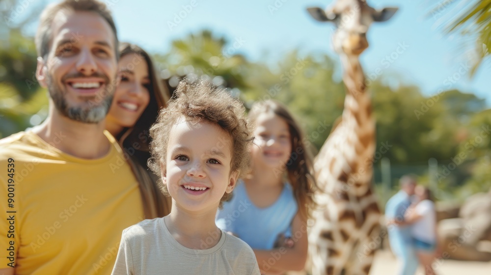 Happy kid with family enjoying special day at the zoo. Happy kid with family enjoying special day at the zoo.