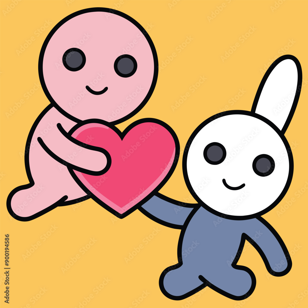 A couple of rabbits  vector holding a heart, community care, community help concept, use for various. 