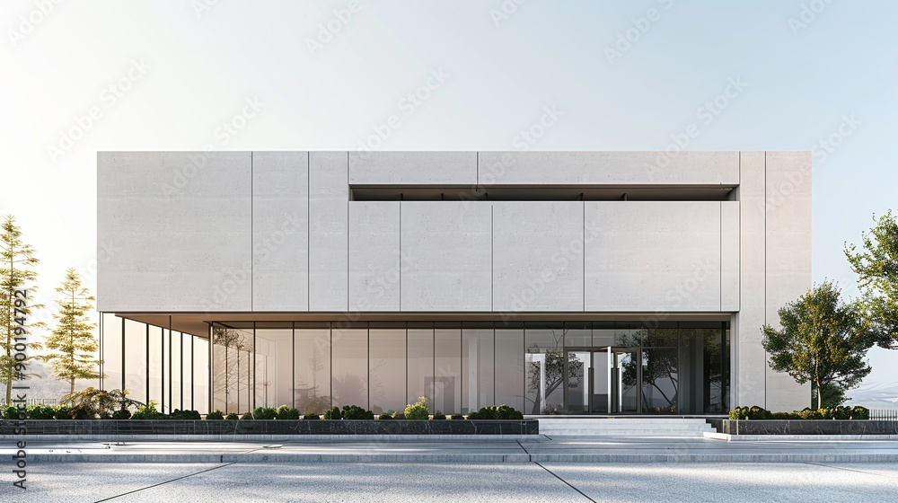 Obraz premium Modern Office Building Facade with Glass Windows and Concrete Walls. generative ai illustration.