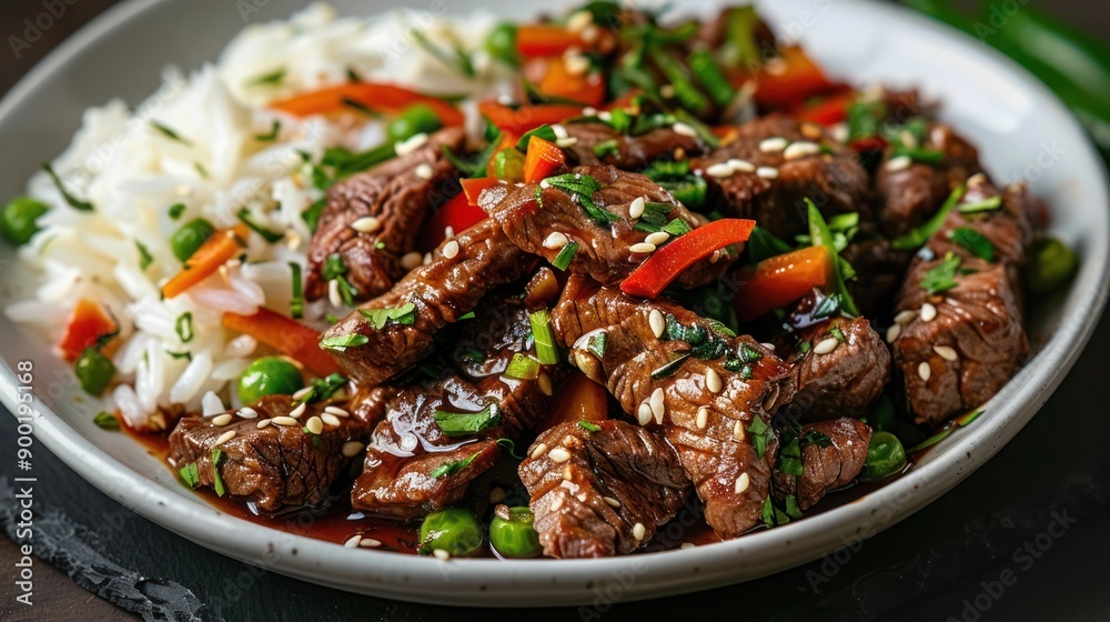 Grilled beef served with rice. Garlic butter beef steak bites with rice, traditional barbecue dish. Grilled beef served with rice. Garlic butter beef steak bites with rice, traditional barbecue dish.