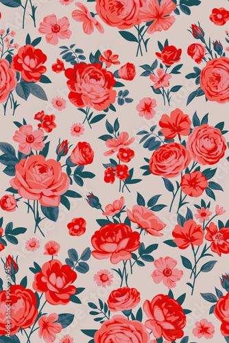 Seamless pattern with vintage roses for summer dress fabrics